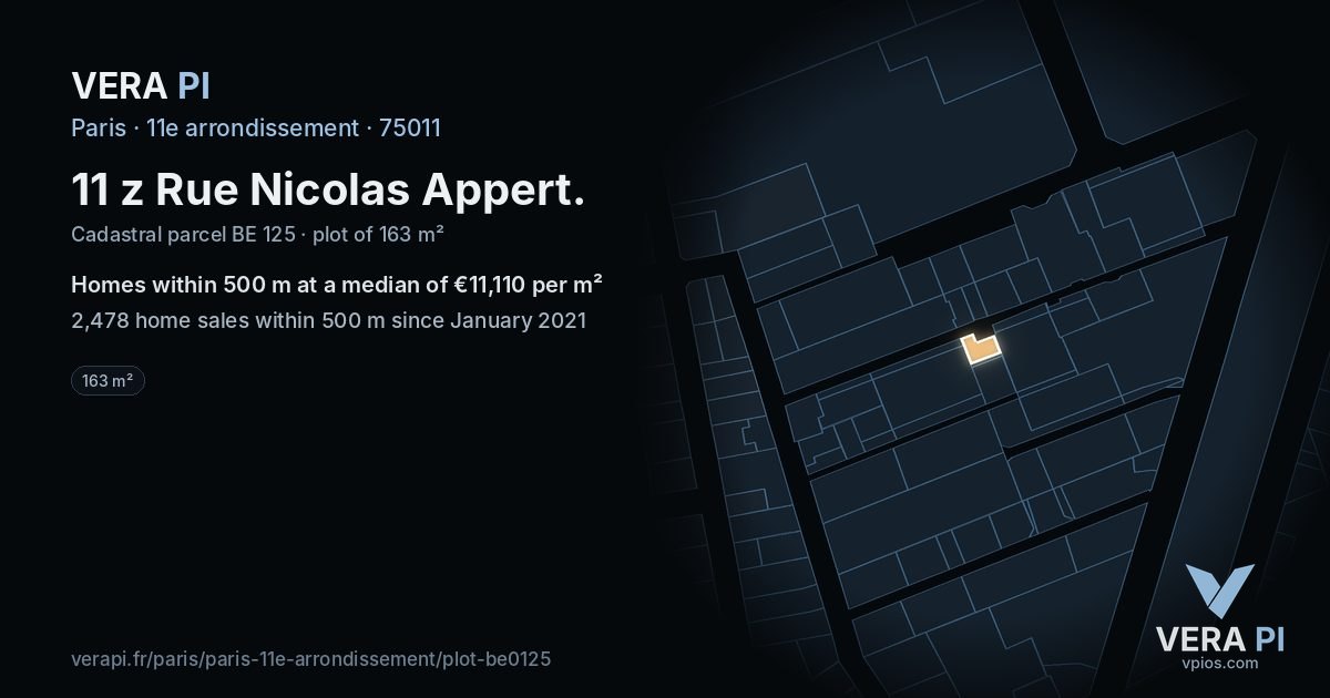 11 z Rue Nicolas Appert, 11e arrondissement at night – the plot lit, the parcels around coloured by the prices near them