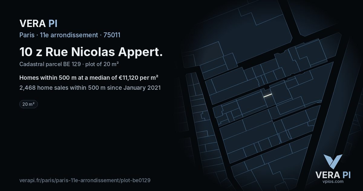 10 z Rue Nicolas Appert, 11e arrondissement at night – the plot lit, the parcels around coloured by the prices near them