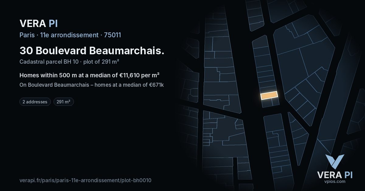 30 Boulevard Beaumarchais, 11e arrondissement at night – the plot lit, the parcels around coloured by the prices near them