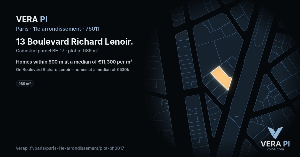 13 Boulevard Richard Lenoir, 11e arrondissement at night – the plot lit, the parcels around coloured by the prices near them