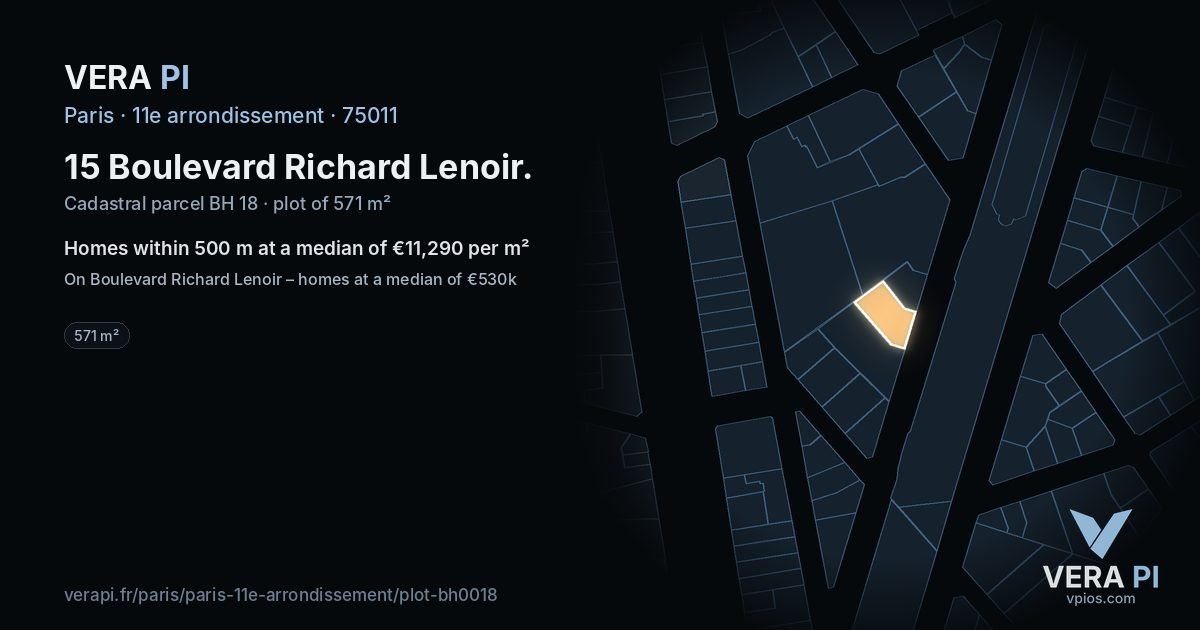 15 Boulevard Richard Lenoir, 11e arrondissement at night – the plot lit, the parcels around coloured by the prices near them