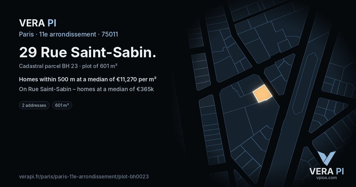 29 Rue Saint-Sabin, 11e arrondissement at night – the plot lit, the parcels around coloured by the prices near them