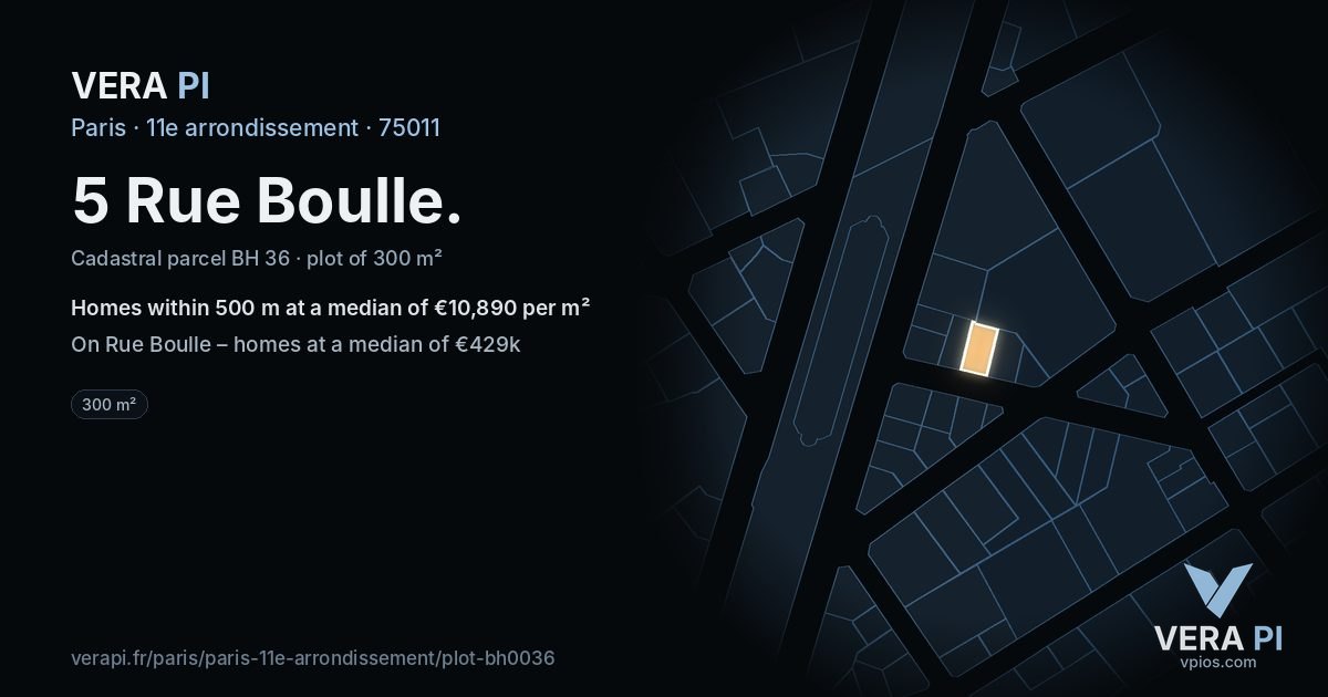5 Rue Boulle, 11e arrondissement at night – the plot lit, the parcels around coloured by the prices near them