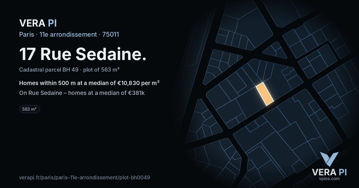 17 Rue Sedaine, 11e arrondissement at night – the plot lit, the parcels around coloured by the prices near them