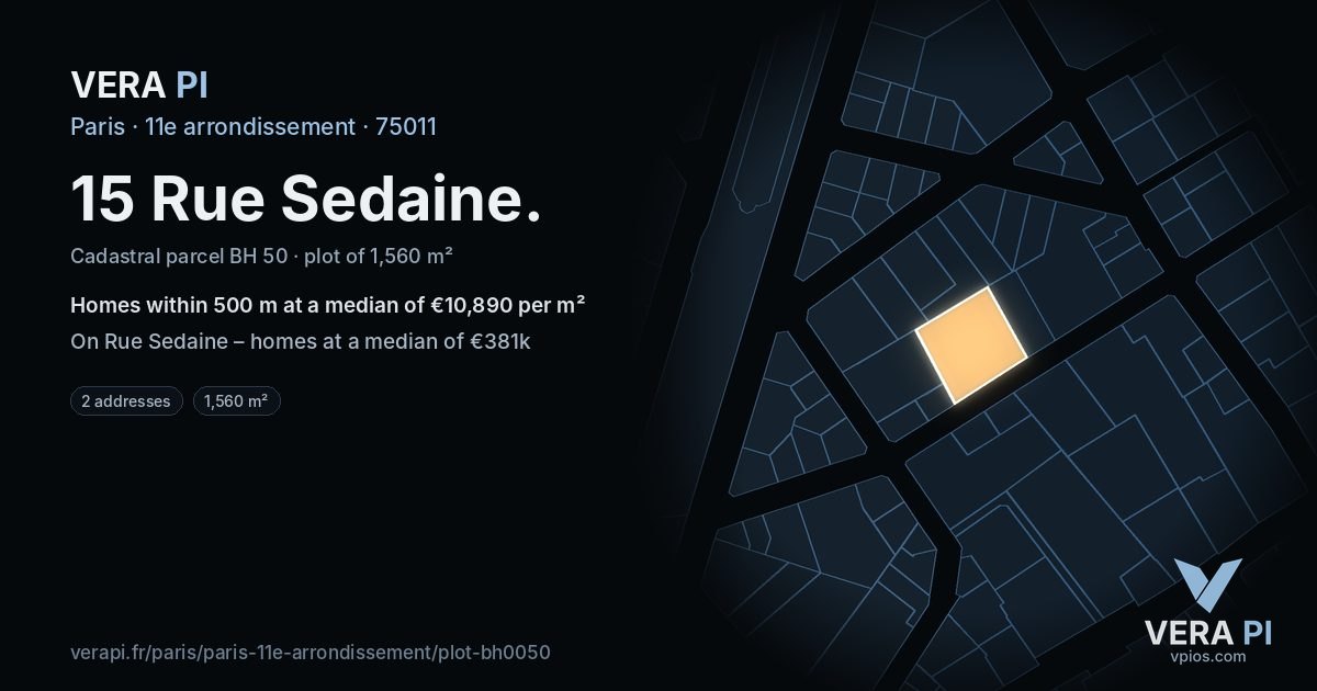 15 Rue Sedaine, 11e arrondissement at night – the plot lit, the parcels around coloured by the prices near them