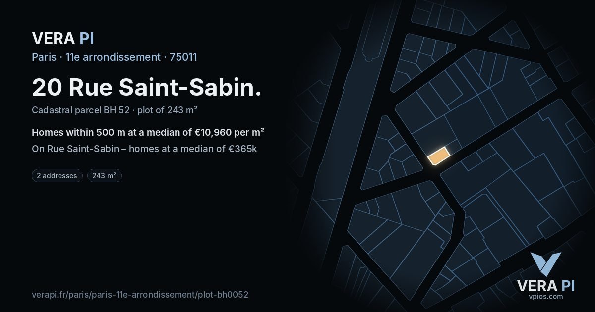 20 Rue Saint-Sabin, 11e arrondissement at night – the plot lit, the parcels around coloured by the prices near them