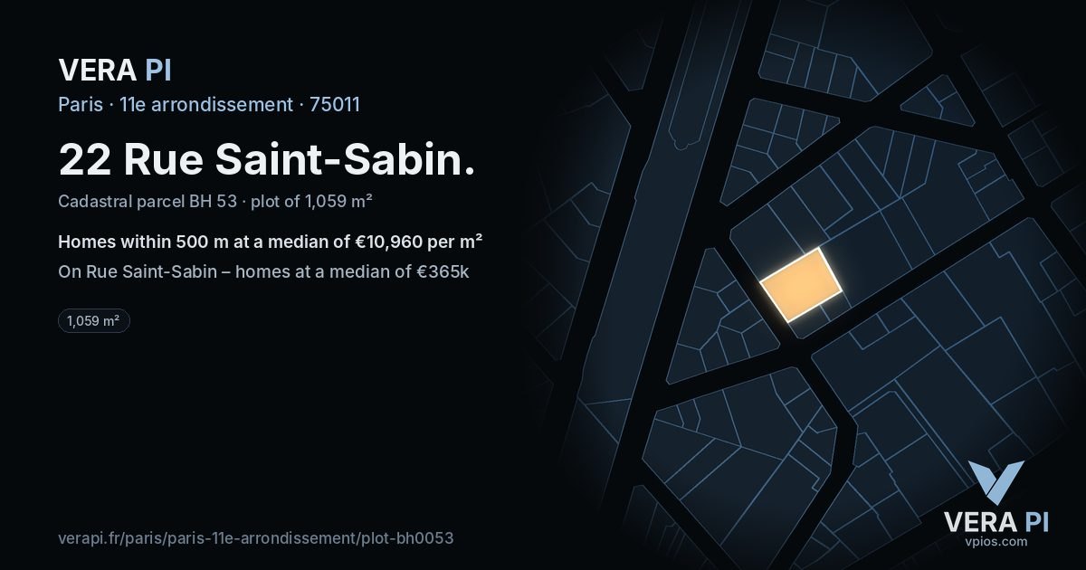 22 Rue Saint-Sabin, 11e arrondissement at night – the plot lit, the parcels around coloured by the prices near them