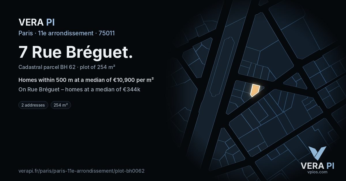 7 Rue Bréguet, 11e arrondissement at night – the plot lit, the parcels around coloured by the prices near them