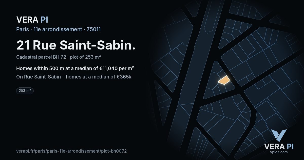 21 Rue Saint-Sabin, 11e arrondissement at night – the plot lit, the parcels around coloured by the prices near them