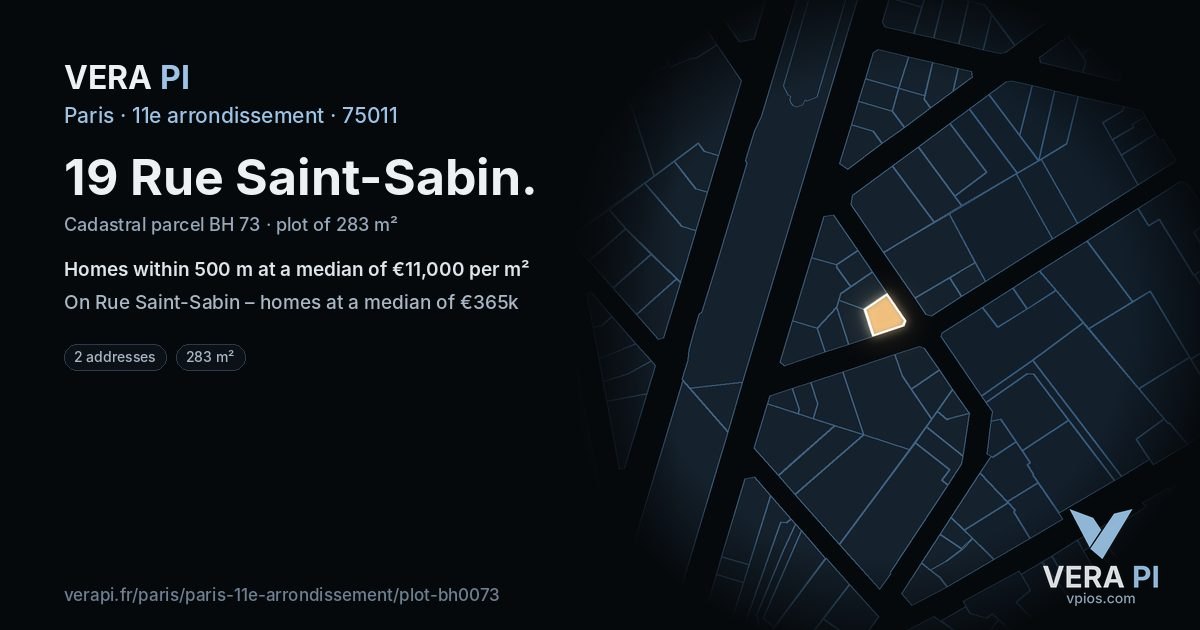19 Rue Saint-Sabin, 11e arrondissement at night – the plot lit, the parcels around coloured by the prices near them