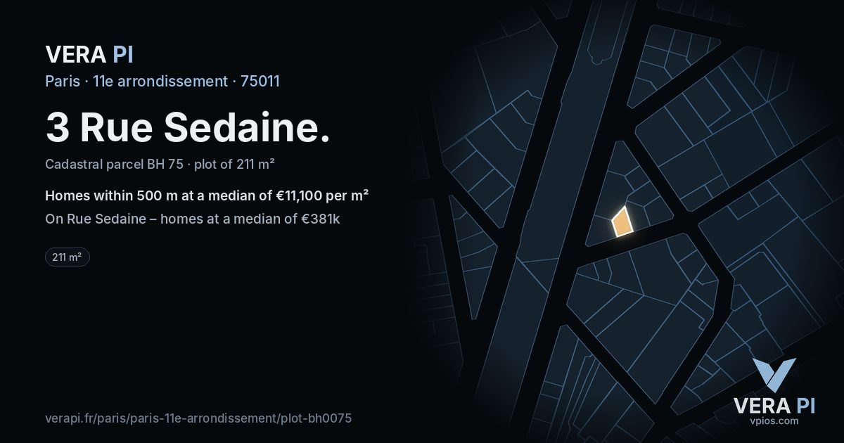 3 Rue Sedaine, 11e arrondissement at night – the plot lit, the parcels around coloured by the prices near them
