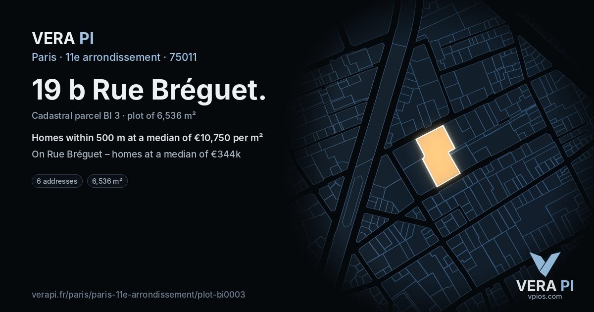 19 b Rue Bréguet, 11e arrondissement at night – the plot lit, the parcels around coloured by the prices near them