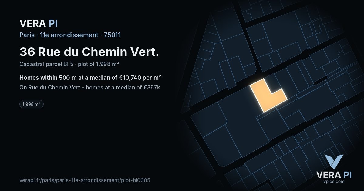 36 Rue du Chemin Vert, 11e arrondissement at night – the plot lit, the parcels around coloured by the prices near them