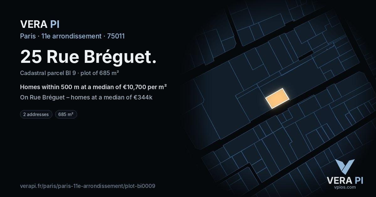 25 Rue Bréguet, 11e arrondissement at night – the plot lit, the parcels around coloured by the prices near them