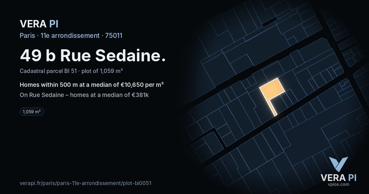 49 b Rue Sedaine, 11e arrondissement at night – the plot lit, the parcels around coloured by the prices near them