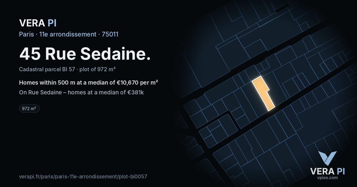 45 Rue Sedaine, 11e arrondissement at night – the plot lit, the parcels around coloured by the prices near them