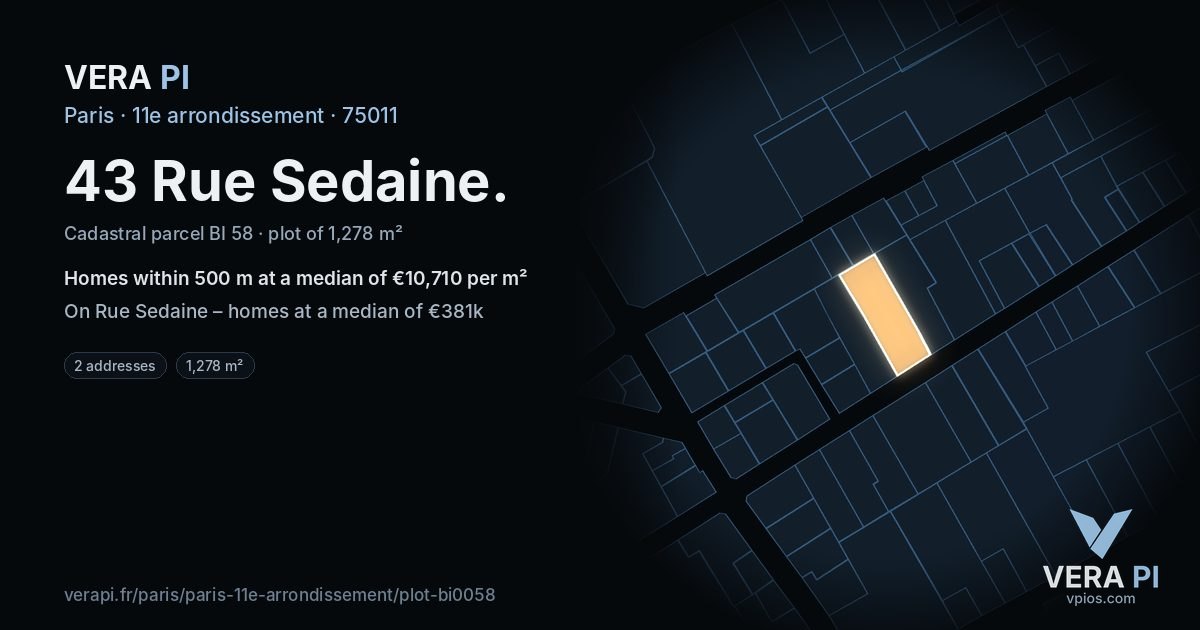 43 Rue Sedaine, 11e arrondissement at night – the plot lit, the parcels around coloured by the prices near them