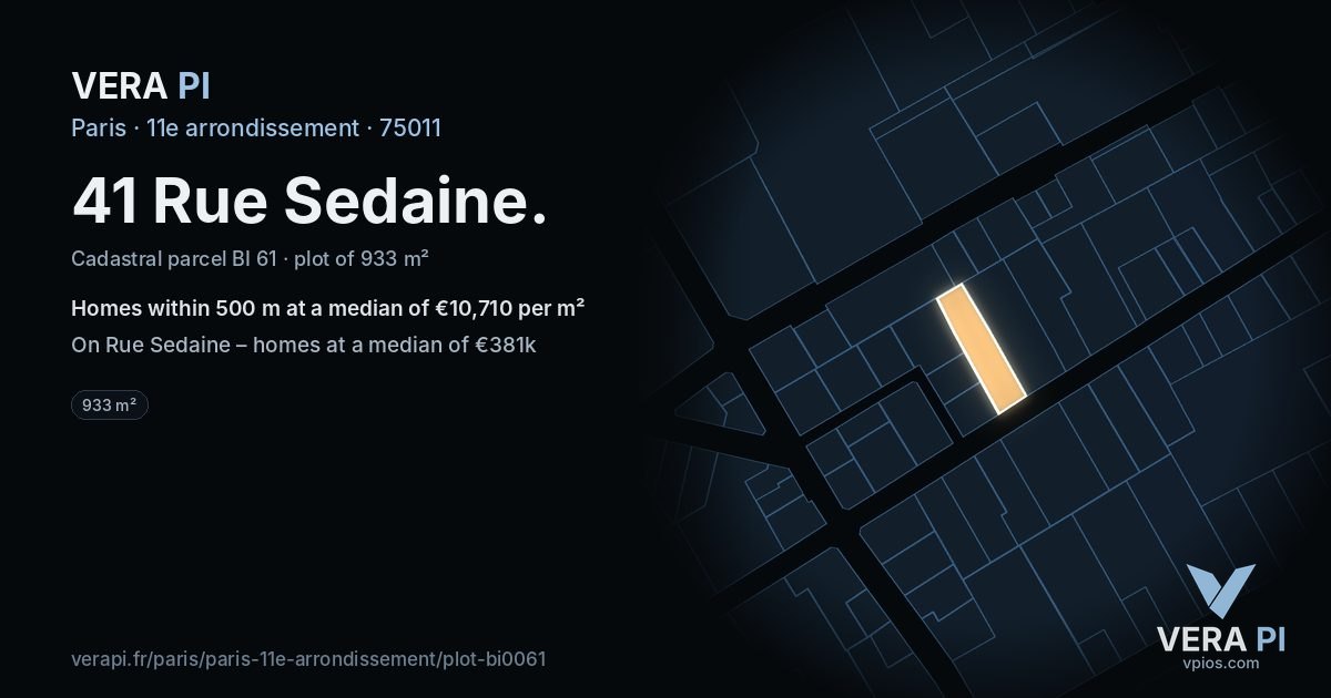 41 Rue Sedaine, 11e arrondissement at night – the plot lit, the parcels around coloured by the prices near them