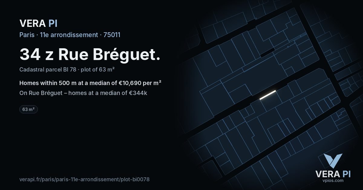 34 z Rue Bréguet, 11e arrondissement at night – the plot lit, the parcels around coloured by the prices near them