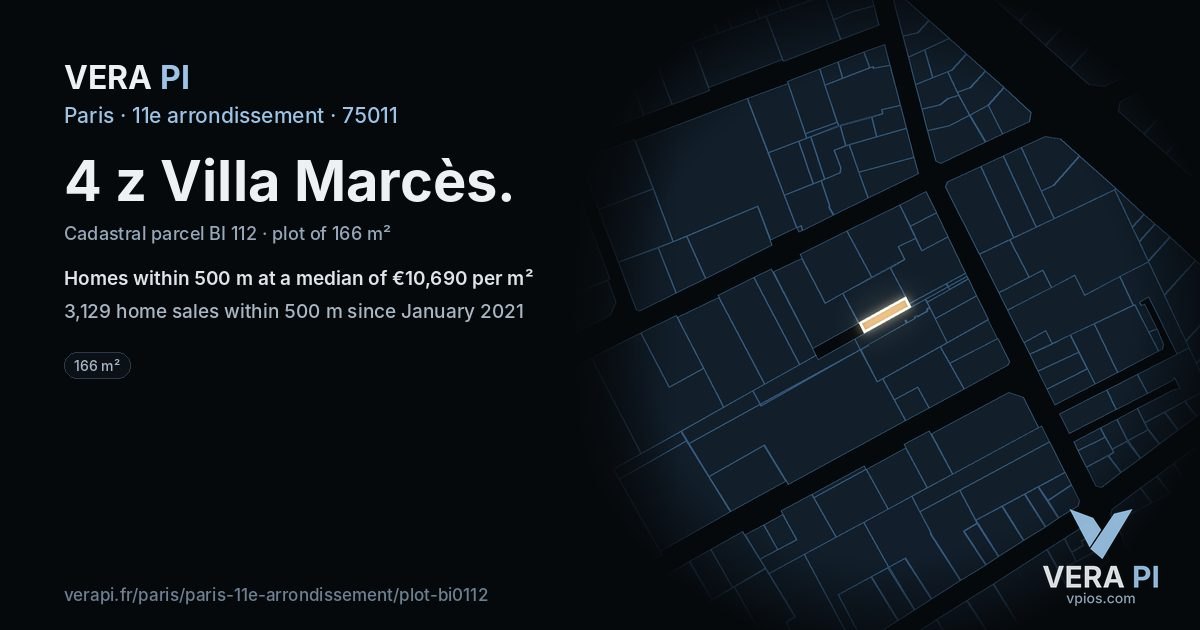 4 z Villa Marcès, 11e arrondissement at night – the plot lit, the parcels around coloured by the prices near them