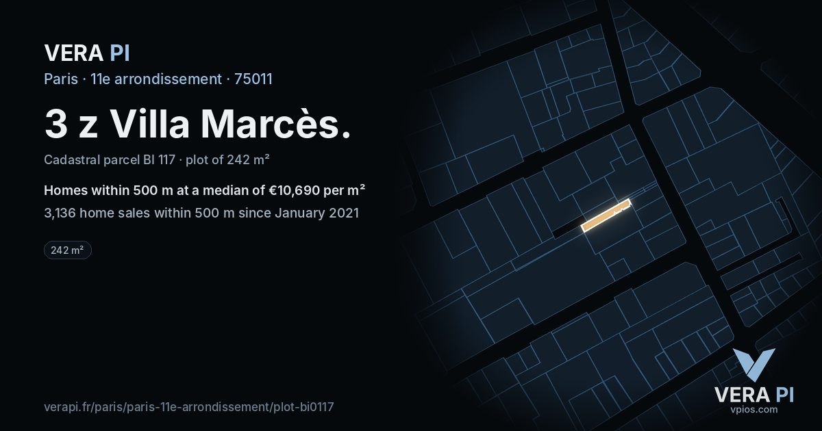 3 z Villa Marcès, 11e arrondissement at night – the plot lit, the parcels around coloured by the prices near them
