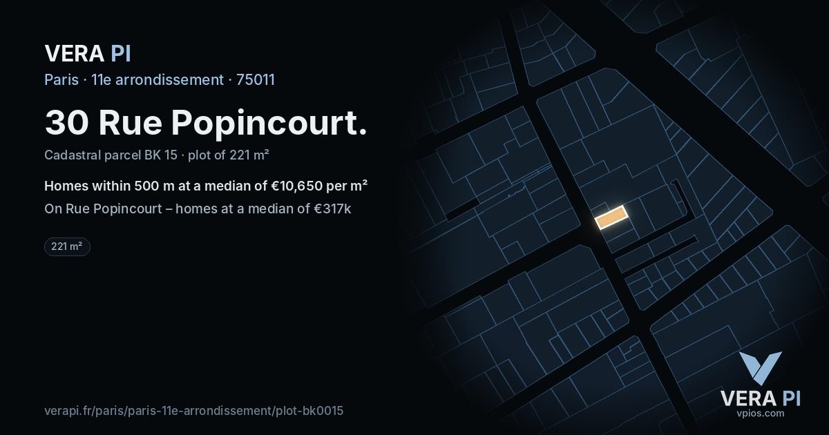 30 Rue Popincourt, 11e arrondissement at night – the plot lit, the parcels around coloured by the prices near them