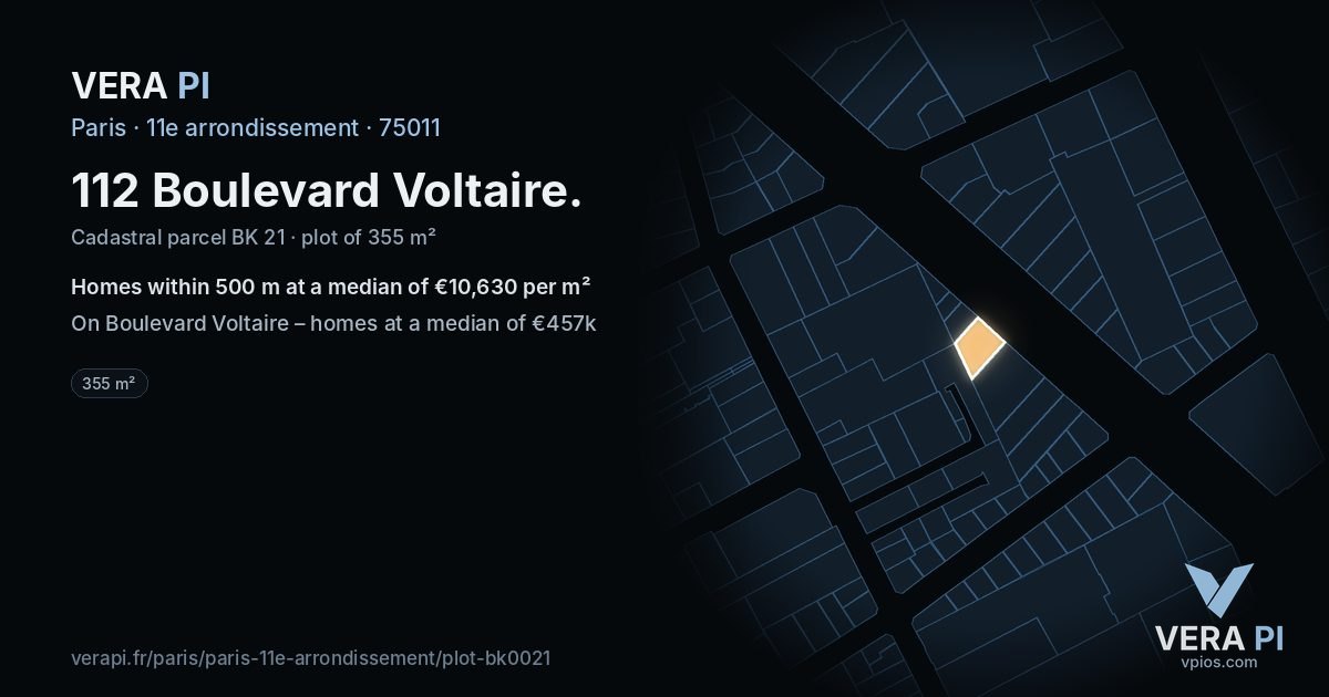112 Boulevard Voltaire, 11e arrondissement at night – the plot lit, the parcels around coloured by the prices near them