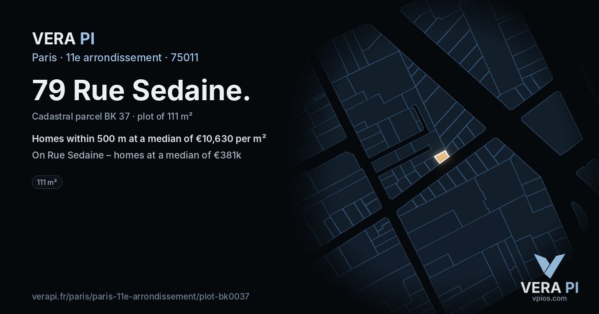 79 Rue Sedaine, 11e arrondissement at night – the plot lit, the parcels around coloured by the prices near them