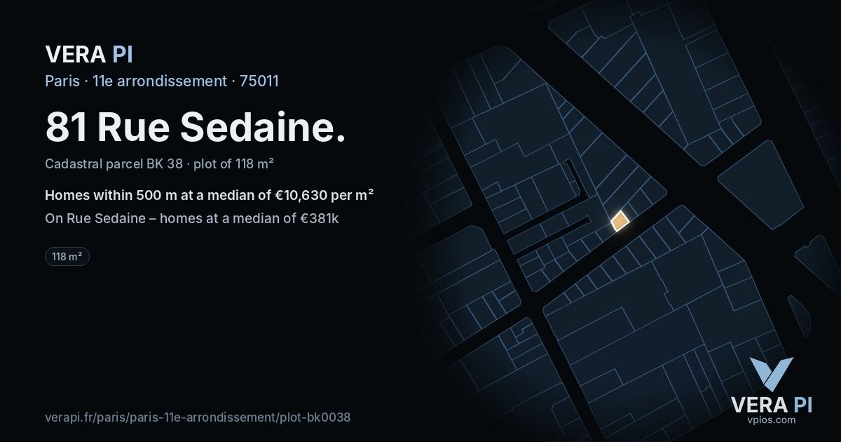 81 Rue Sedaine, 11e arrondissement at night – the plot lit, the parcels around coloured by the prices near them