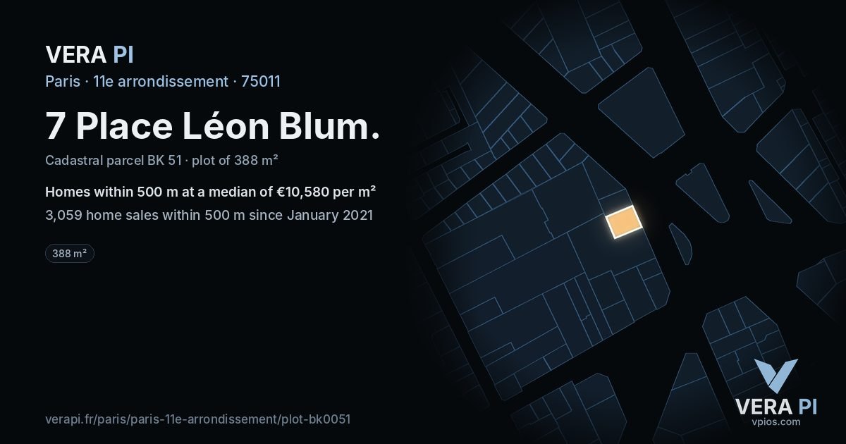 7 Place Léon Blum, 11e arrondissement at night – the plot lit, the parcels around coloured by the prices near them