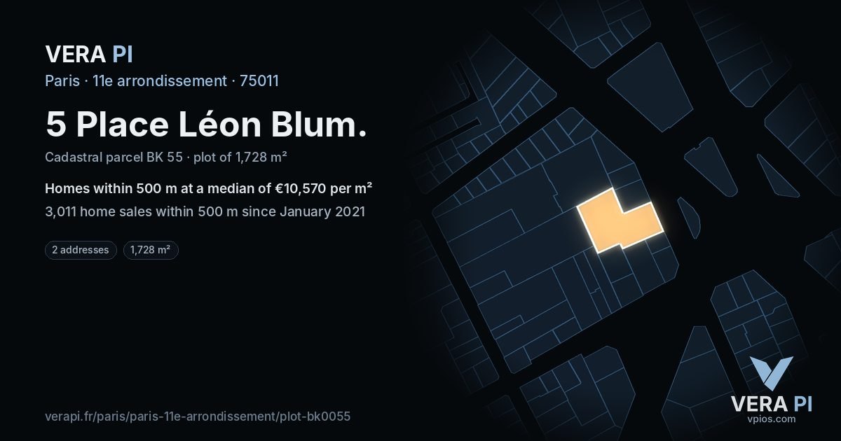 5 Place Léon Blum, 11e arrondissement at night – the plot lit, the parcels around coloured by the prices near them
