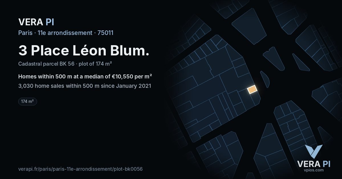 3 Place Léon Blum, 11e arrondissement at night – the plot lit, the parcels around coloured by the prices near them