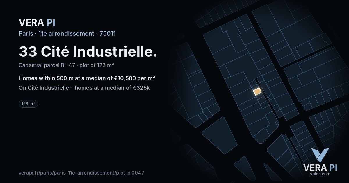 33 Cité Industrielle, 11e arrondissement at night – the plot lit, the parcels around coloured by the prices near them