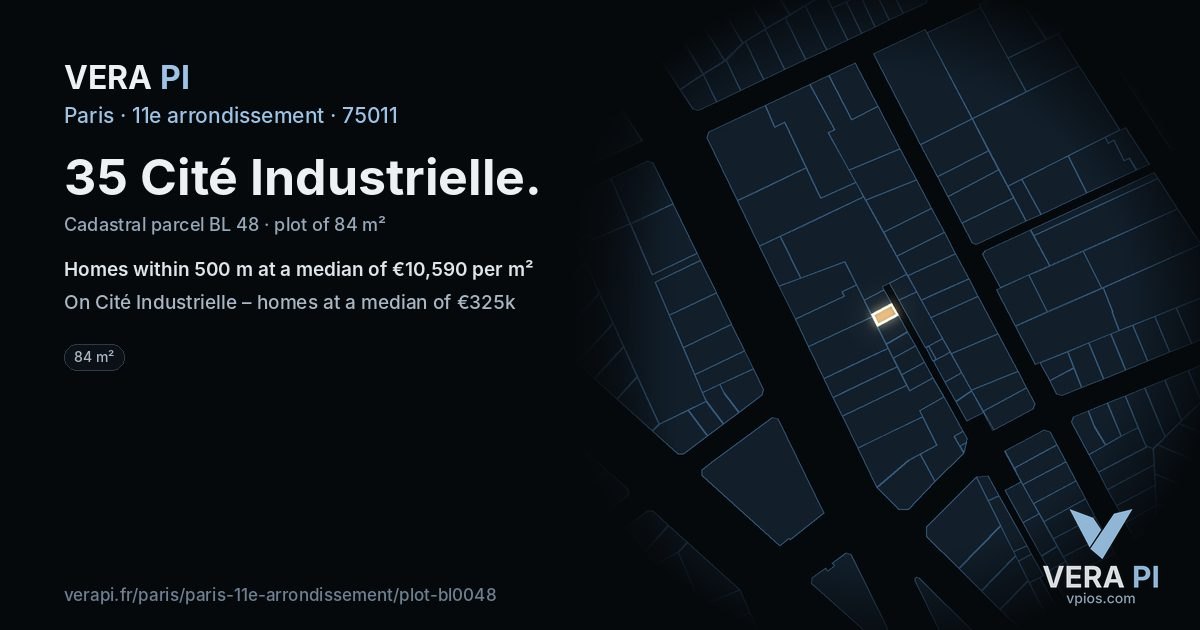 35 Cité Industrielle, 11e arrondissement at night – the plot lit, the parcels around coloured by the prices near them