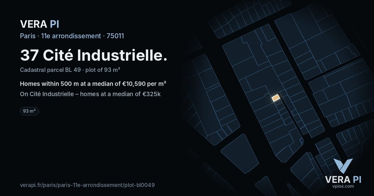 37 Cité Industrielle, 11e arrondissement at night – the plot lit, the parcels around coloured by the prices near them