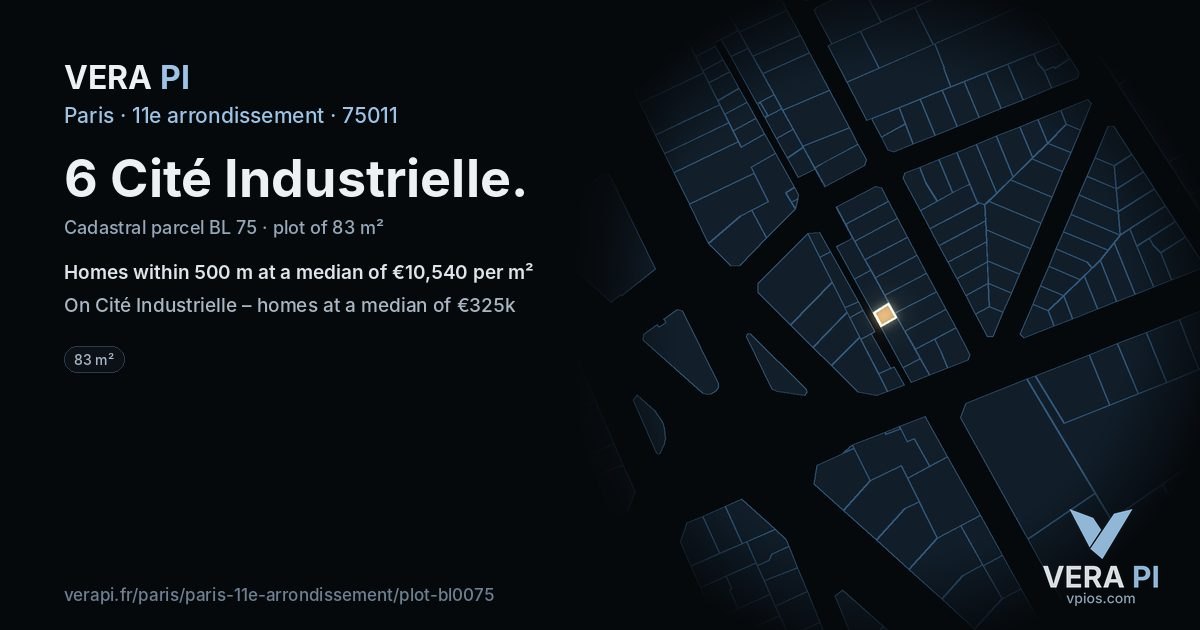 6 Cité Industrielle, 11e arrondissement at night – the plot lit, the parcels around coloured by the prices near them