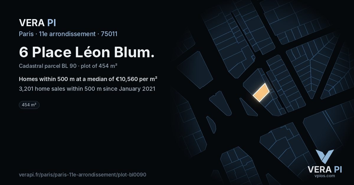 6 Place Léon Blum, 11e arrondissement at night – the plot lit, the parcels around coloured by the prices near them