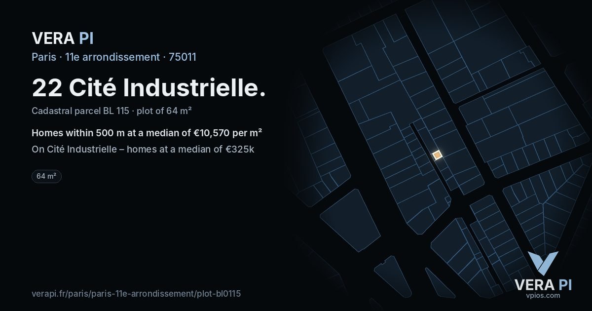22 Cité Industrielle, 11e arrondissement at night – the plot lit, the parcels around coloured by the prices near them