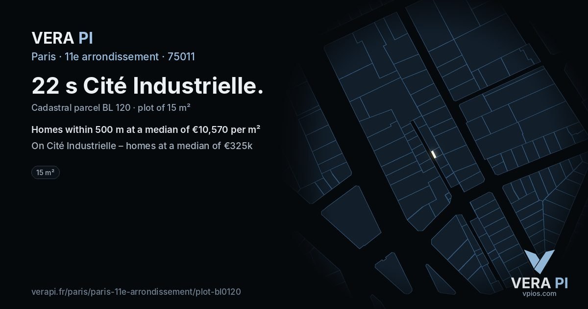 22 s Cité Industrielle, 11e arrondissement at night – the plot lit, the parcels around coloured by the prices near them