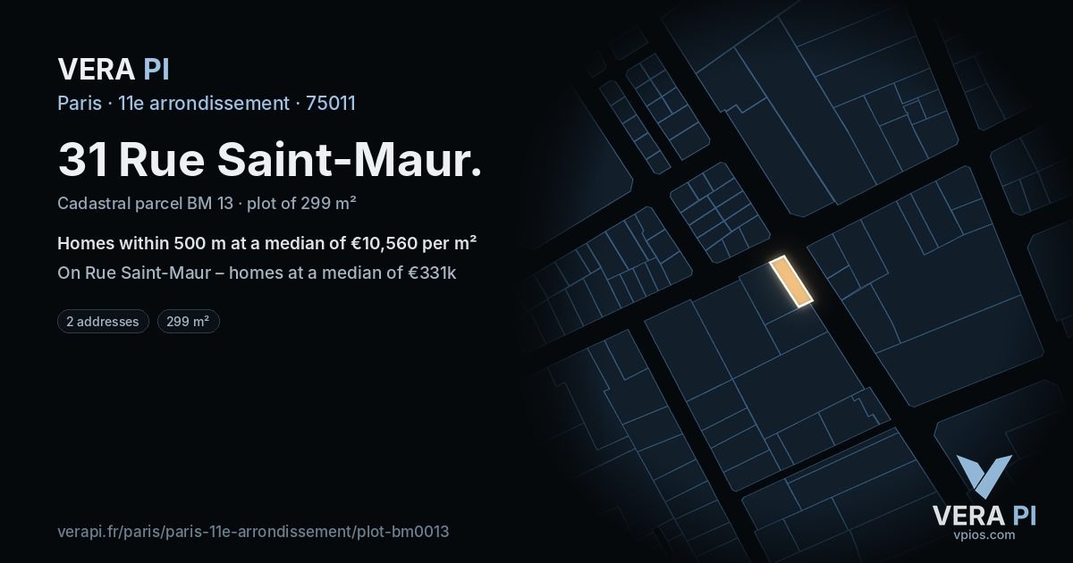 31 Rue Saint-Maur, 11e arrondissement at night – the plot lit, the parcels around coloured by the prices near them