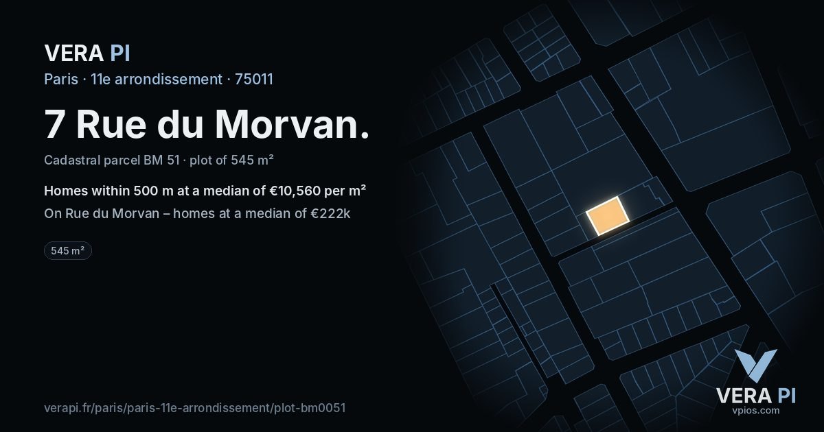 7 Rue du Morvan, 11e arrondissement at night – the plot lit, the parcels around coloured by the prices near them