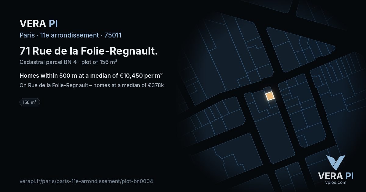 71 Rue de la Folie-Regnault, 11e arrondissement at night – the plot lit, the parcels around coloured by the prices near them