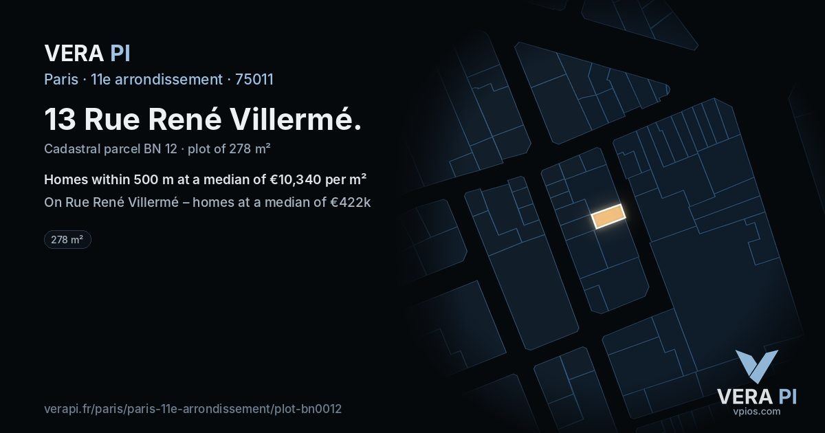 13 Rue René Villermé, 11e arrondissement at night – the plot lit, the parcels around coloured by the prices near them