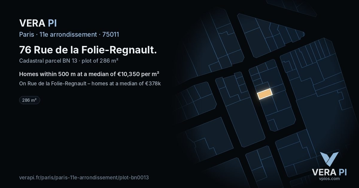 76 Rue de la Folie-Regnault, 11e arrondissement at night – the plot lit, the parcels around coloured by the prices near them