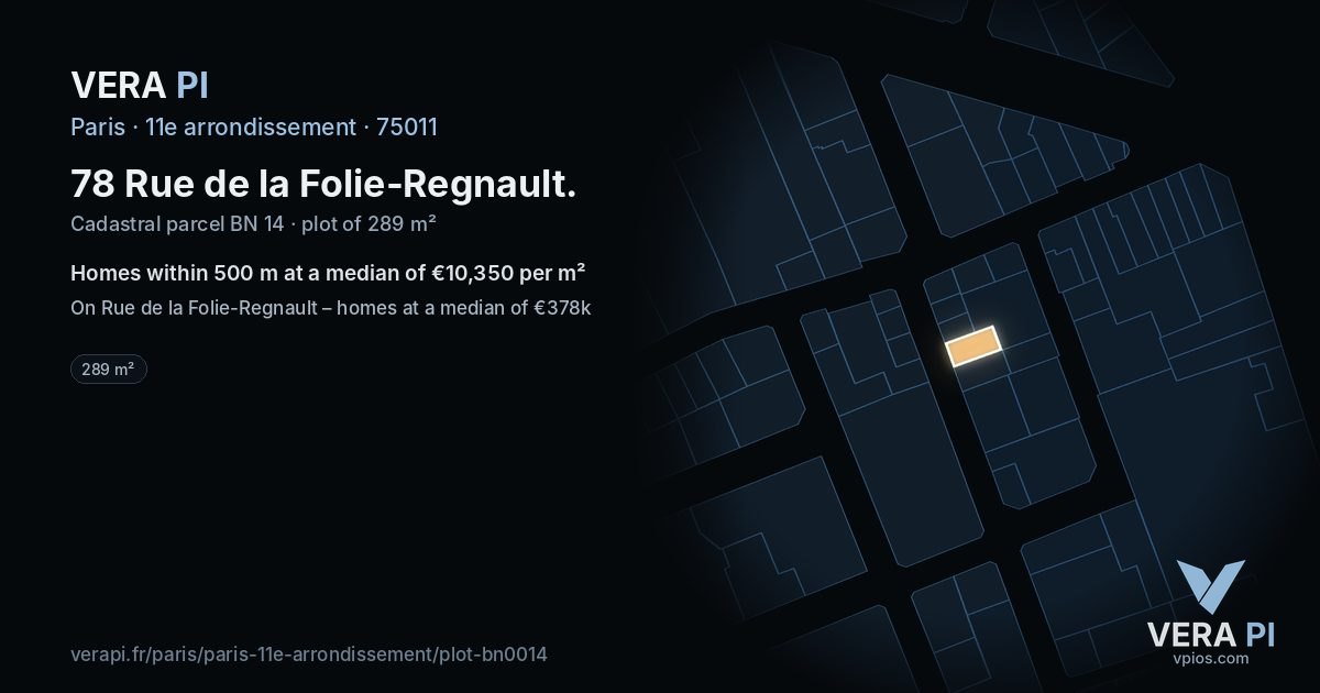 78 Rue de la Folie-Regnault, 11e arrondissement at night – the plot lit, the parcels around coloured by the prices near them