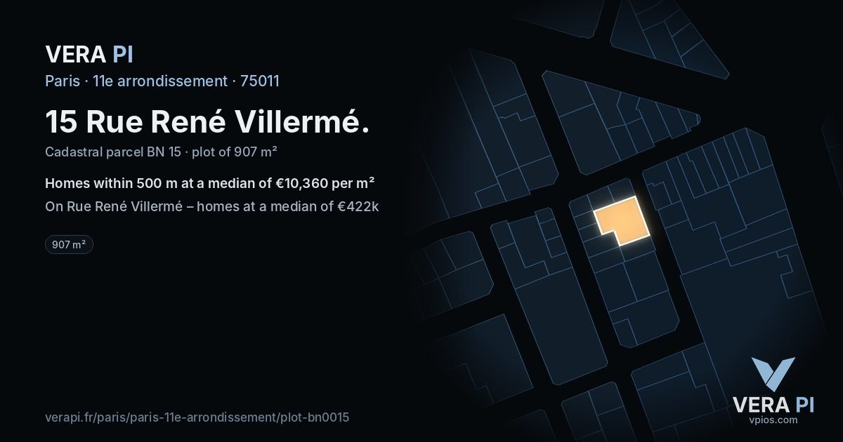 15 Rue René Villermé, 11e arrondissement at night – the plot lit, the parcels around coloured by the prices near them