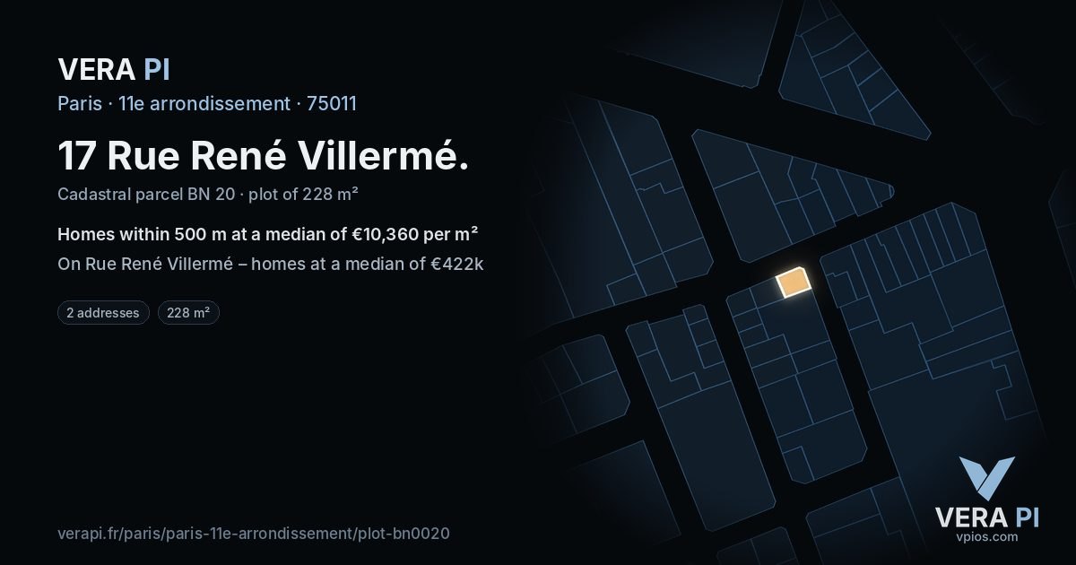 17 Rue René Villermé, 11e arrondissement at night – the plot lit, the parcels around coloured by the prices near them
