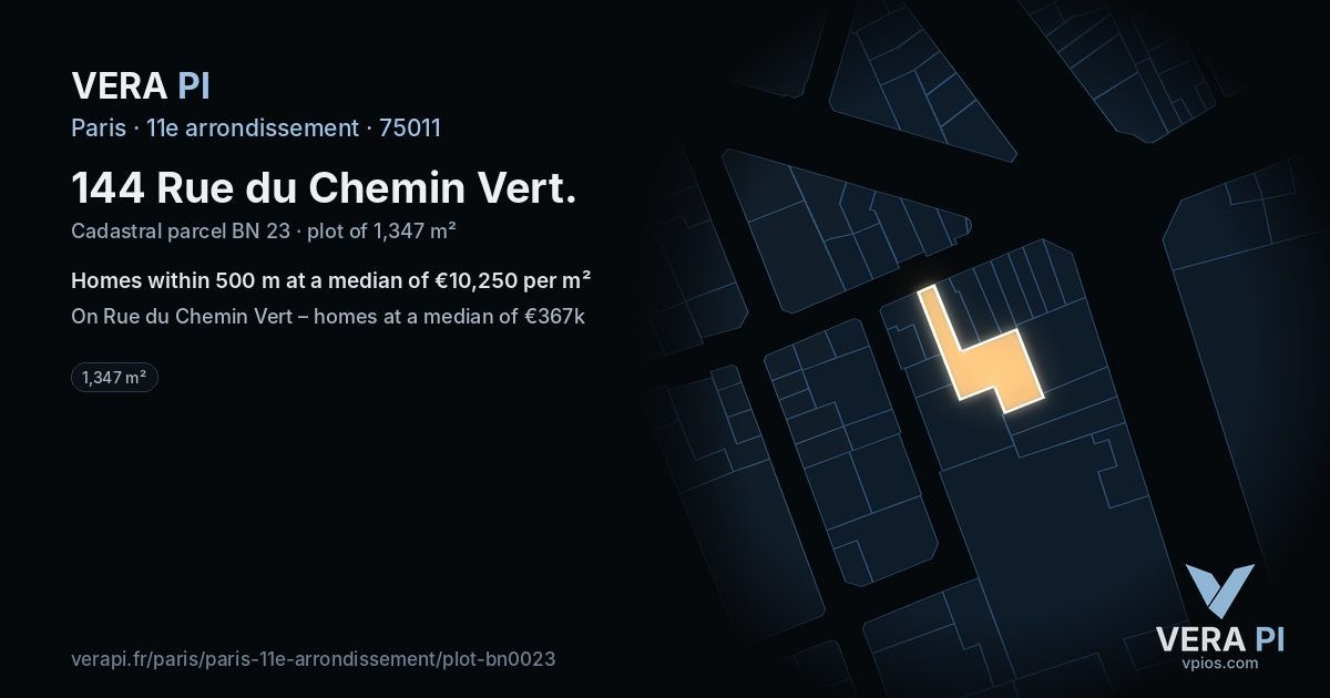 144 Rue du Chemin Vert, 11e arrondissement at night – the plot lit, the parcels around coloured by the prices near them