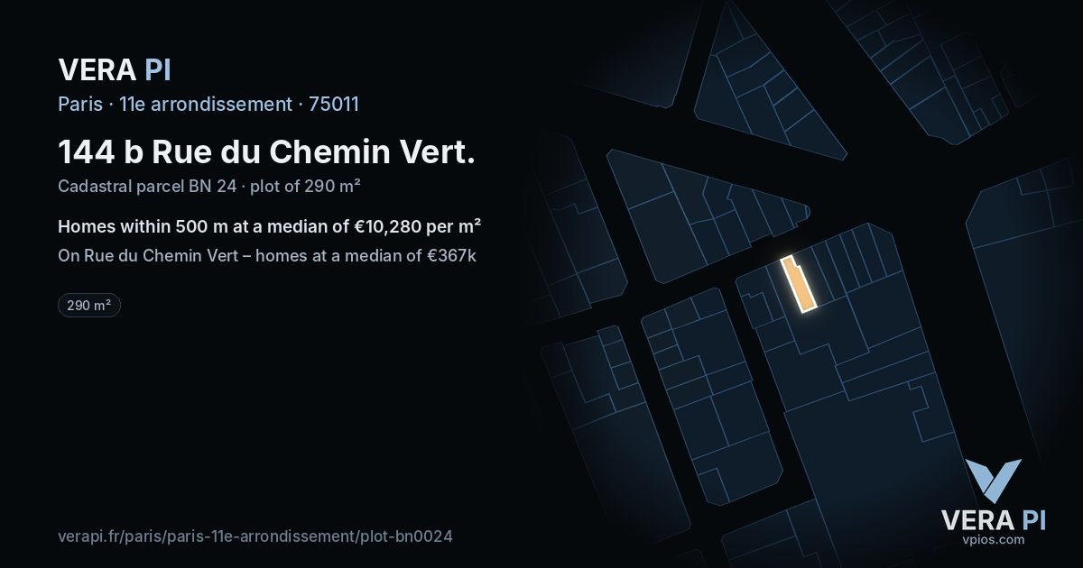 144 b Rue du Chemin Vert, 11e arrondissement at night – the plot lit, the parcels around coloured by the prices near them