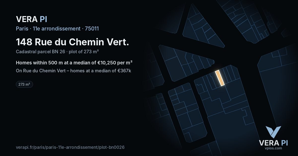 148 Rue du Chemin Vert, 11e arrondissement at night – the plot lit, the parcels around coloured by the prices near them